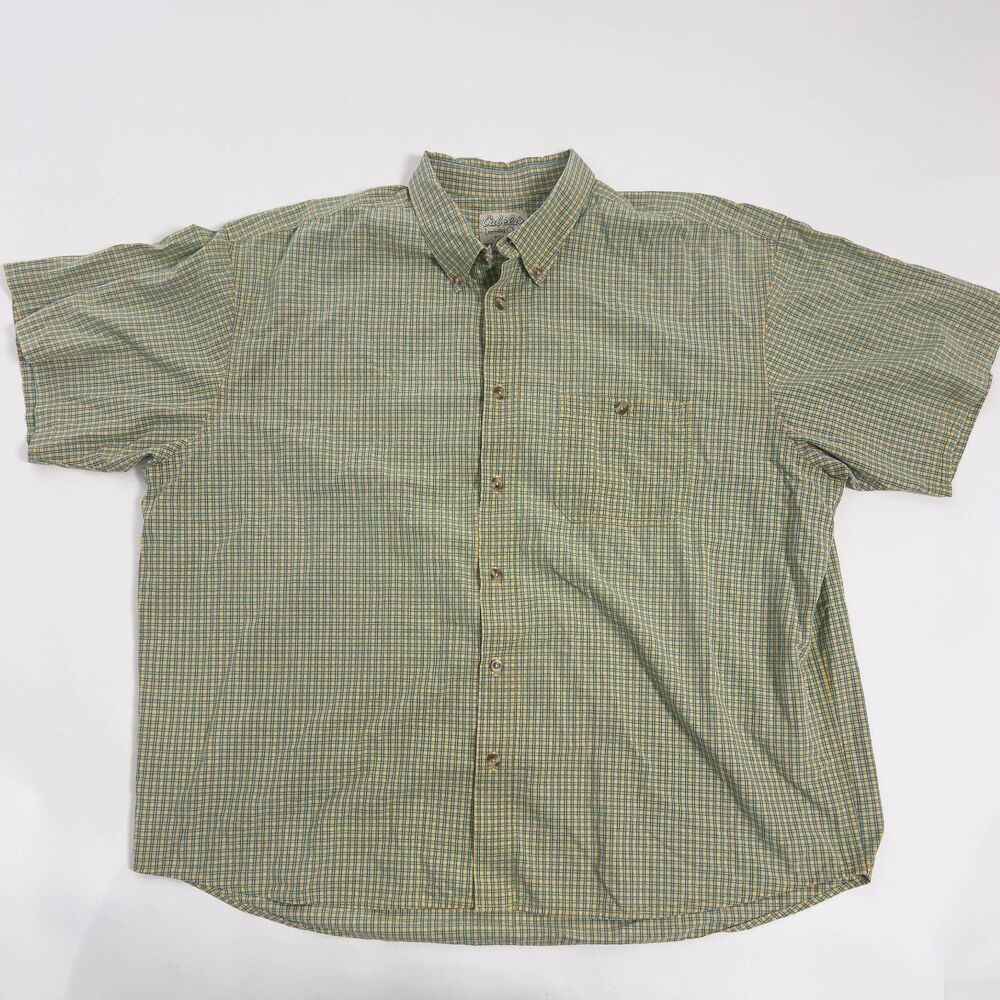 Cabela's green yellow plaid short sleeve shirt 2XL